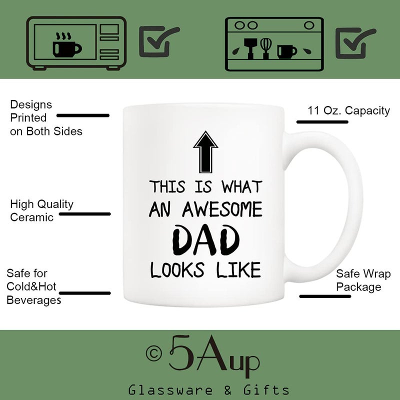 5Aup Christmas Gifts Funny Dad Coffee Mug, This Is What an Awesome Dad Looks Like, 11Oz Novelty Cups from Child Daughter Son Kids, Birthday Gifts for Father Husband Men - Image 3